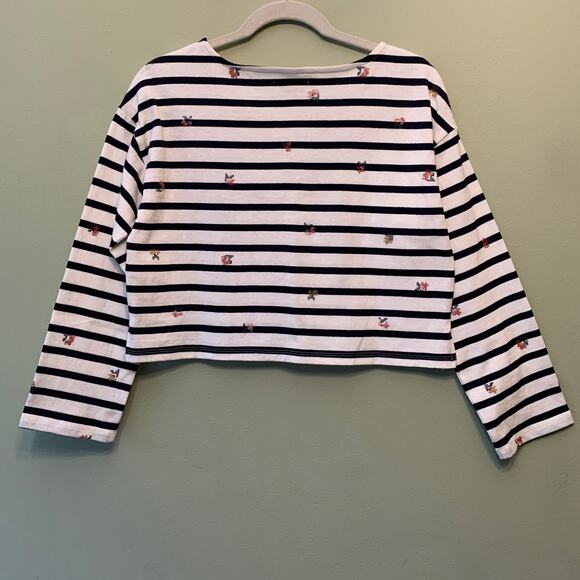 Madewell Crop Top Blouse Women XS Striped White Black Embroidered Boat Neck - Picture 4 of 9